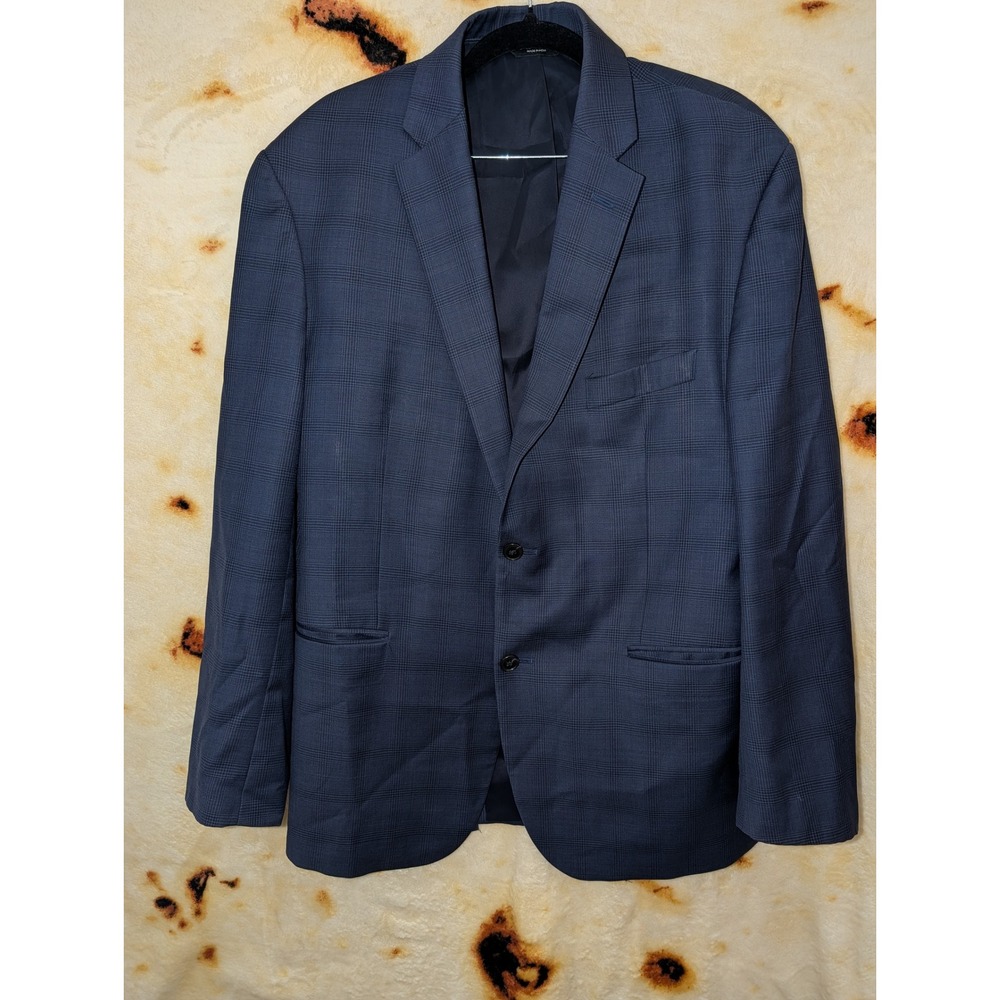 Jos. A. Bank Blazer Mens 44 Regular Blue Glen Plaid Wool Traveler Tailored Fit